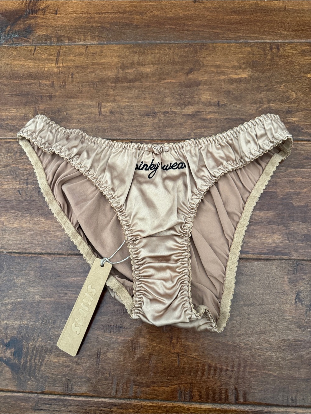 SKIMS Pinky Swear Satin Panties in Beige